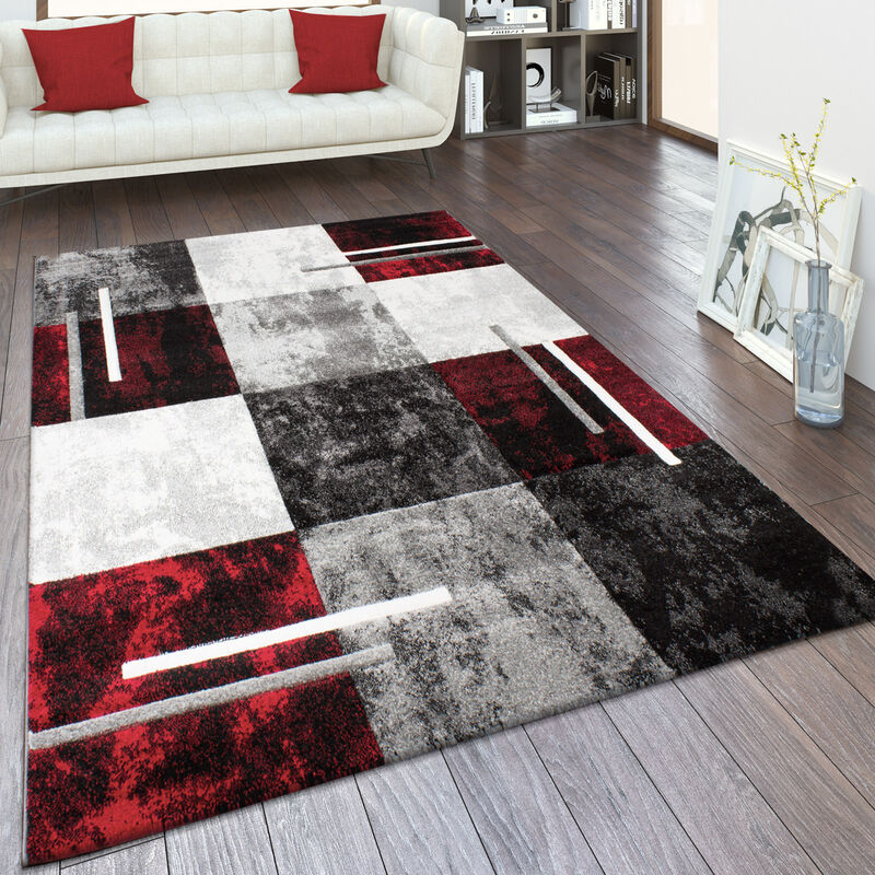 foto del prodotto tappeto salotto pelo corto effetto 3d vintage contorni rifilati motivo moderno 160x230 cm, grigio rosso paco home