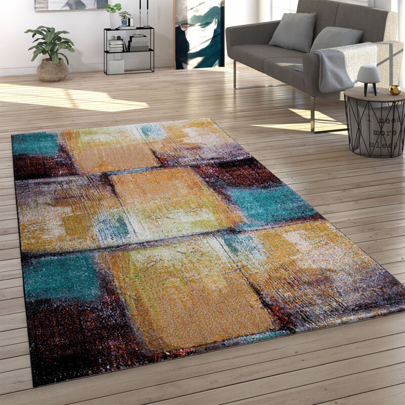 foto del prodotto tappeto salotto pelo corto geometrico astratto vintage arancione turchese rosso 60x100 cm paco home