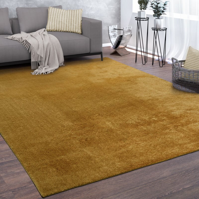 foto del prodotto tappeto salotto pelo corto lavabile monocolore moderno morbido giallo 100x200 cm paco home