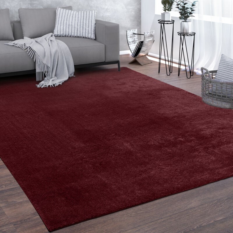 foto del prodotto tappeto salotto pelo corto lavabile monocolore moderno morbido rosso 200 cm quadrato paco home
