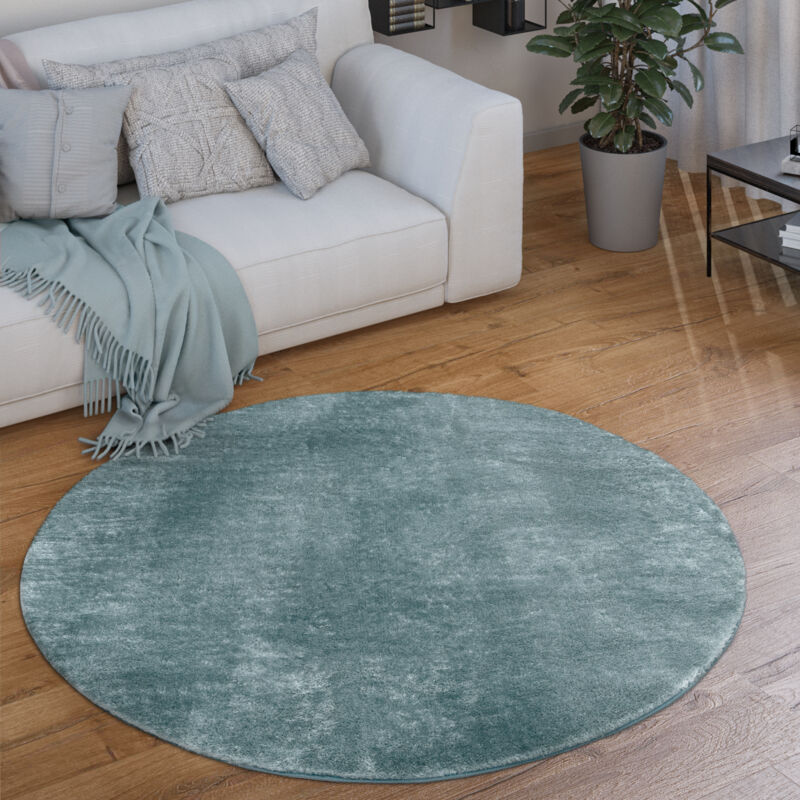foto del prodotto tappeto salotto pelo corto lavabile monocolore moderno morbido turchese 160 cm tondo paco home