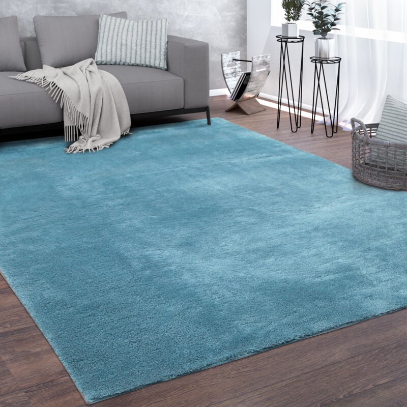 foto del prodotto tappeto salotto pelo corto lavabile monocolore moderno morbido turchese 200 cm quadrato paco home