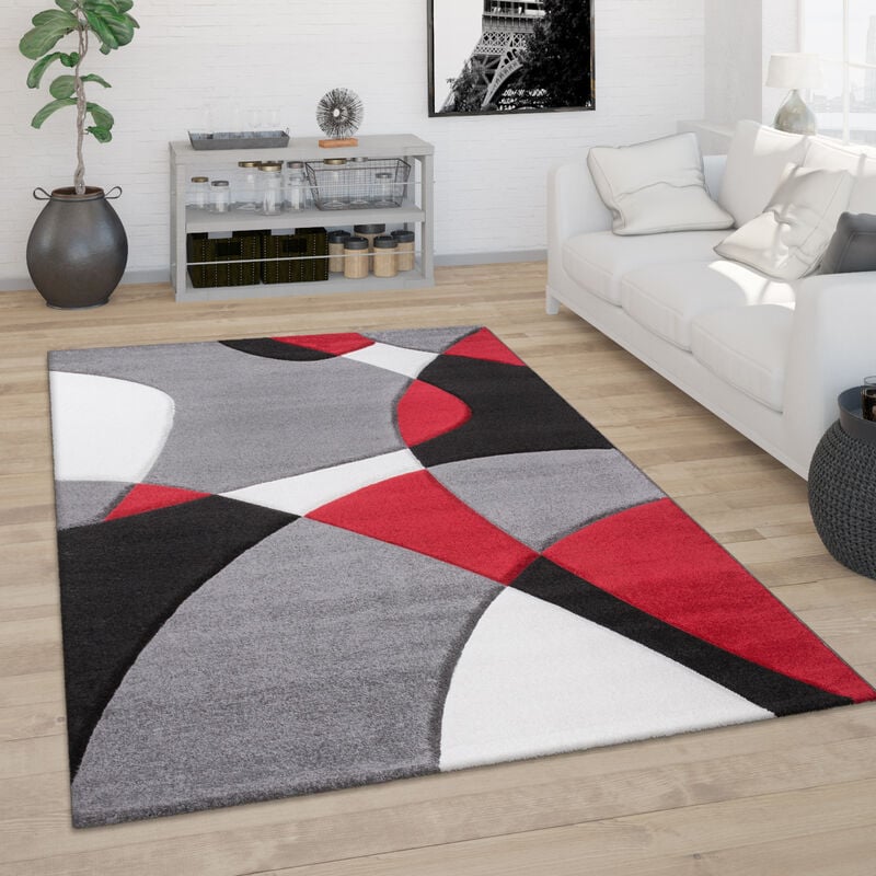 foto del prodotto tappeto salotto pelo corto moderno look 3d contorni rifilati motivo astratto 200x290 cm, rosso paco home