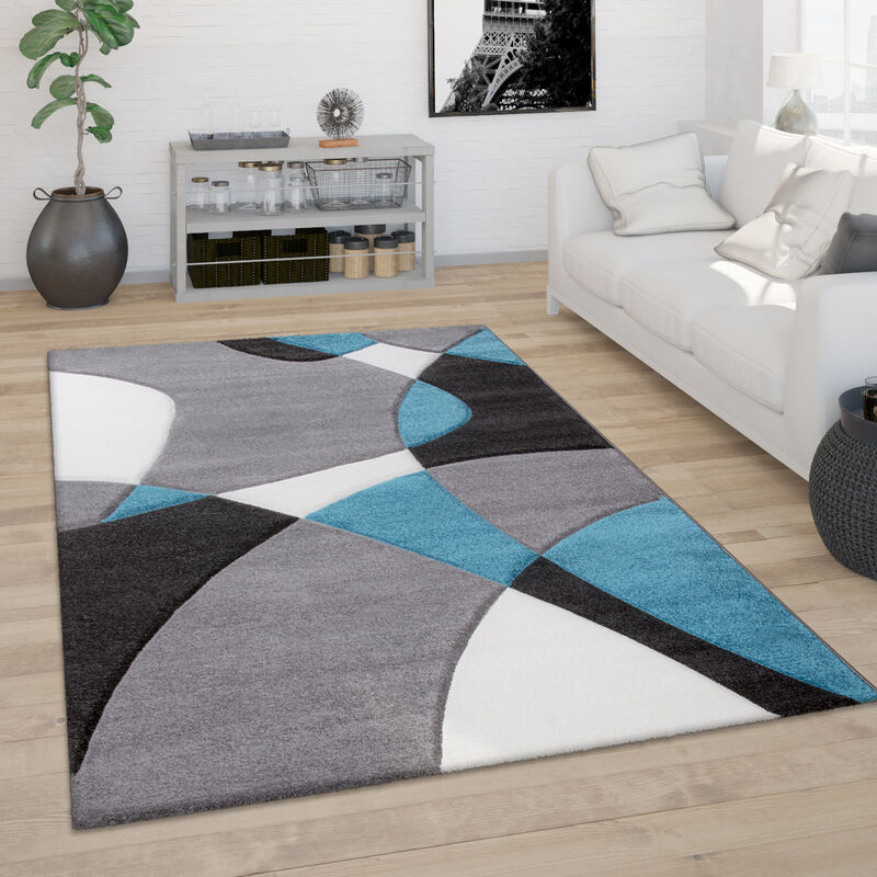 foto del prodotto tappeto salotto pelo corto moderno look 3d contorni rifilati motivo astratto 240x330 cm, turchese paco home