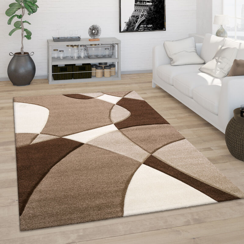foto del prodotto tappeto salotto pelo corto moderno look 3d contorni rifilati motivo astratto 80x150 cm, marrone paco home