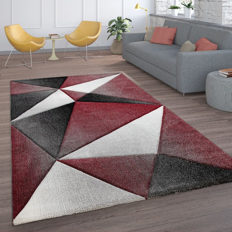 foto del prodotto tappeto salotto pelo corto motivo geometrico diamante moderno con effetto 3d 120x170 cm, rosso paco home