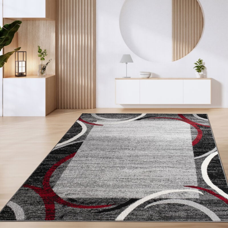 foto del prodotto tappeto salotto pelo corto motivo marocchino cerchi e bordature moderno 200x280 cm, rosso 3 paco home