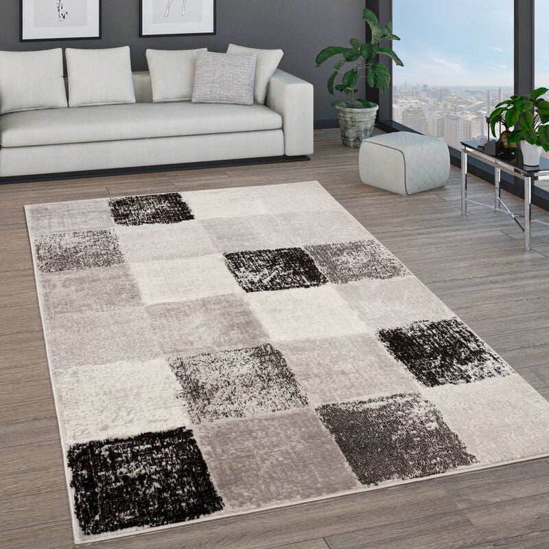 foto del prodotto tappeto salotto pelo corto motivo marocchino cerchi e bordature moderno 60x100 cm, grigio 14 - paco home