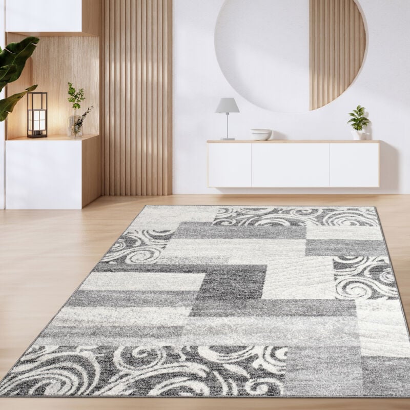foto del prodotto tappeto salotto pelo corto motivo marocchino cerchi e bordature moderno 60x100 cm, grigio 2 paco home
