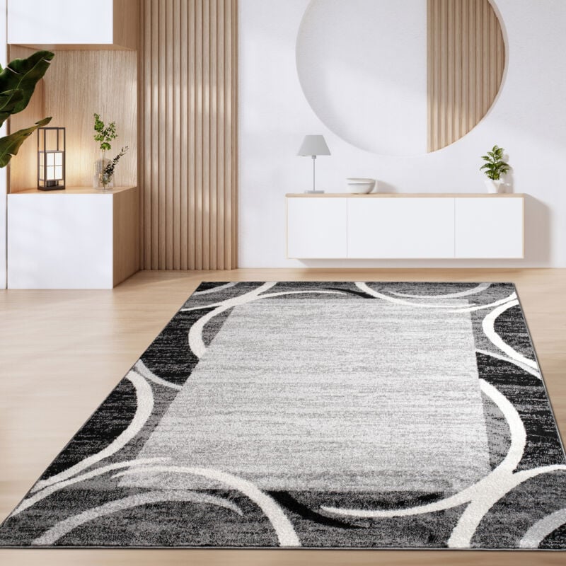 foto del prodotto tappeto salotto pelo corto motivo marocchino cerchi e bordature moderno 60x100 cm, grigio 5 paco home