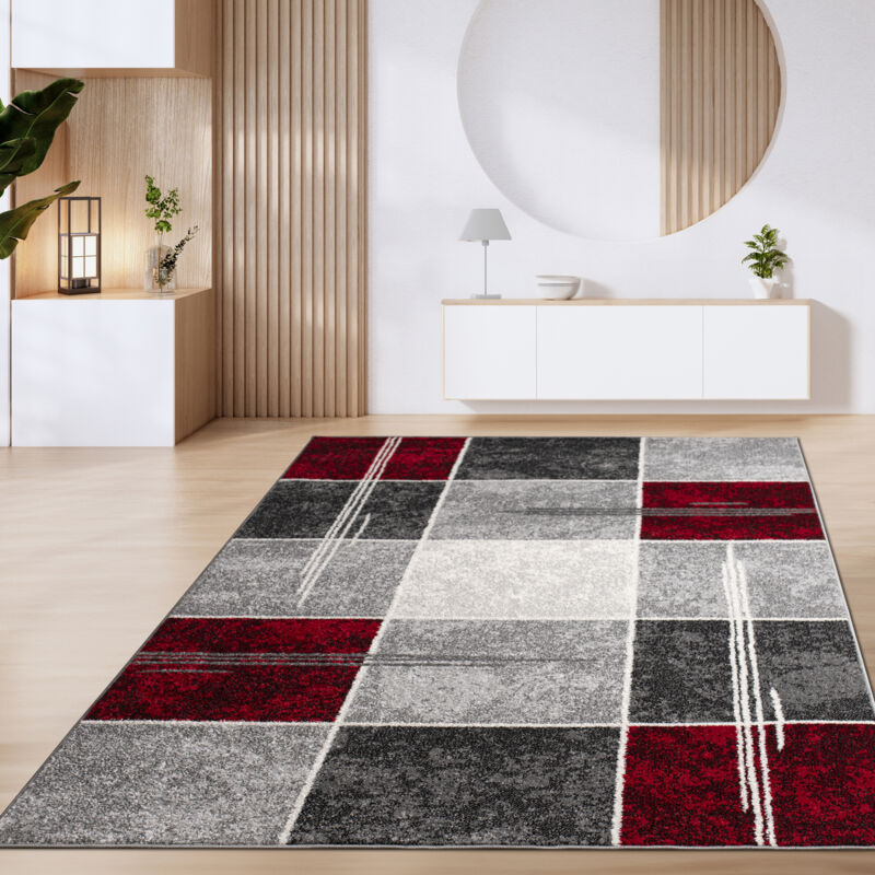 foto del prodotto tappeto salotto pelo corto motivo marocchino cerchi e bordature moderno 60x100 cm, rosso 2 paco home