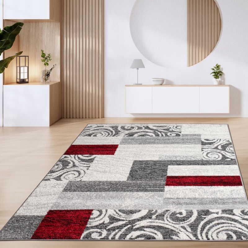 foto del prodotto tappeto salotto pelo corto motivo marocchino cerchi e bordature moderno 60x100 cm, rosso - paco home