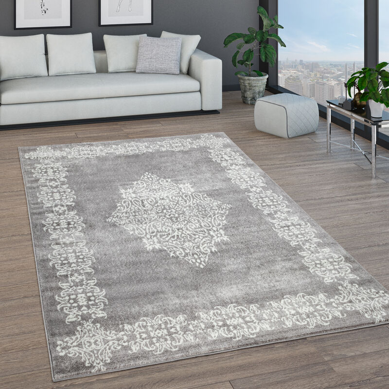 foto del prodotto tappeto salotto pelo corto motivo marocchino cerchi e bordature moderno 80x150 cm, grigio 11 paco home