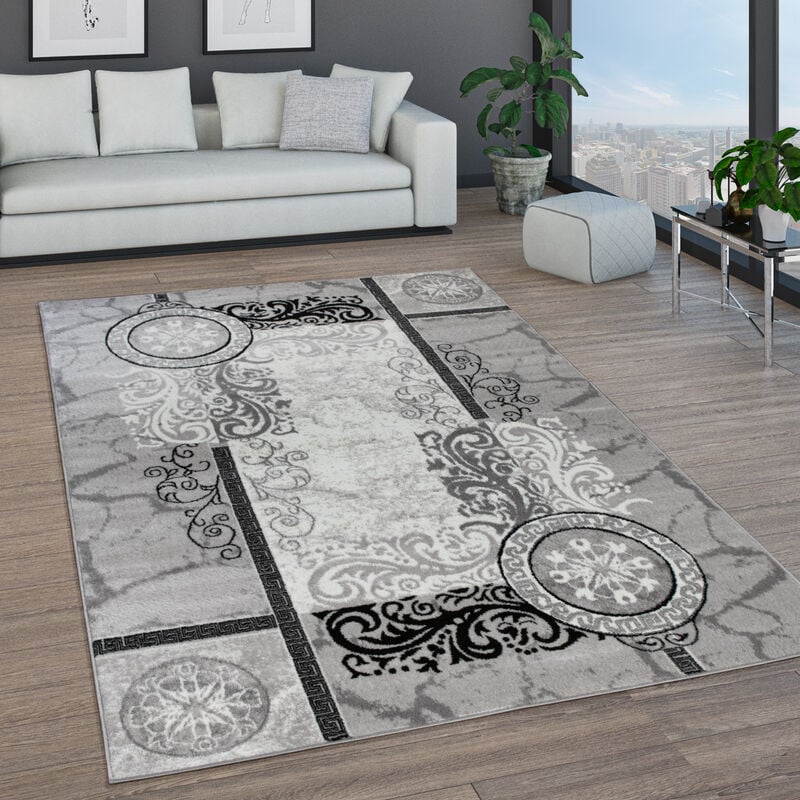 foto del prodotto tappeto salotto pelo corto motivo marocchino cerchi e bordature moderno 80x150 cm, grigio 7 paco home