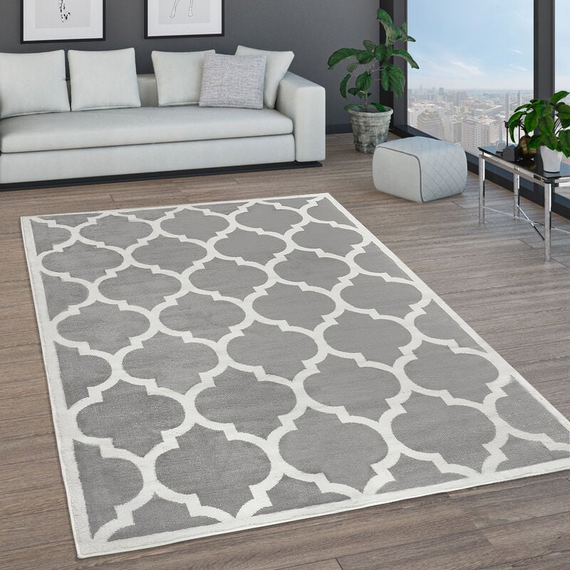 foto del prodotto tappeto salotto pelo corto motivo marocchino cerchi e bordature moderno 80x150 cm, grigio 8 paco home