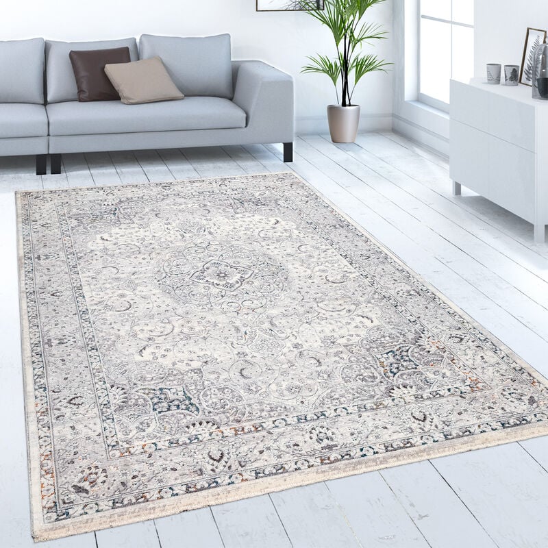 foto del prodotto tappeto salotto pelo corto, motivo orientale con bordure moderno, beige e grigio 120x160 cm paco home