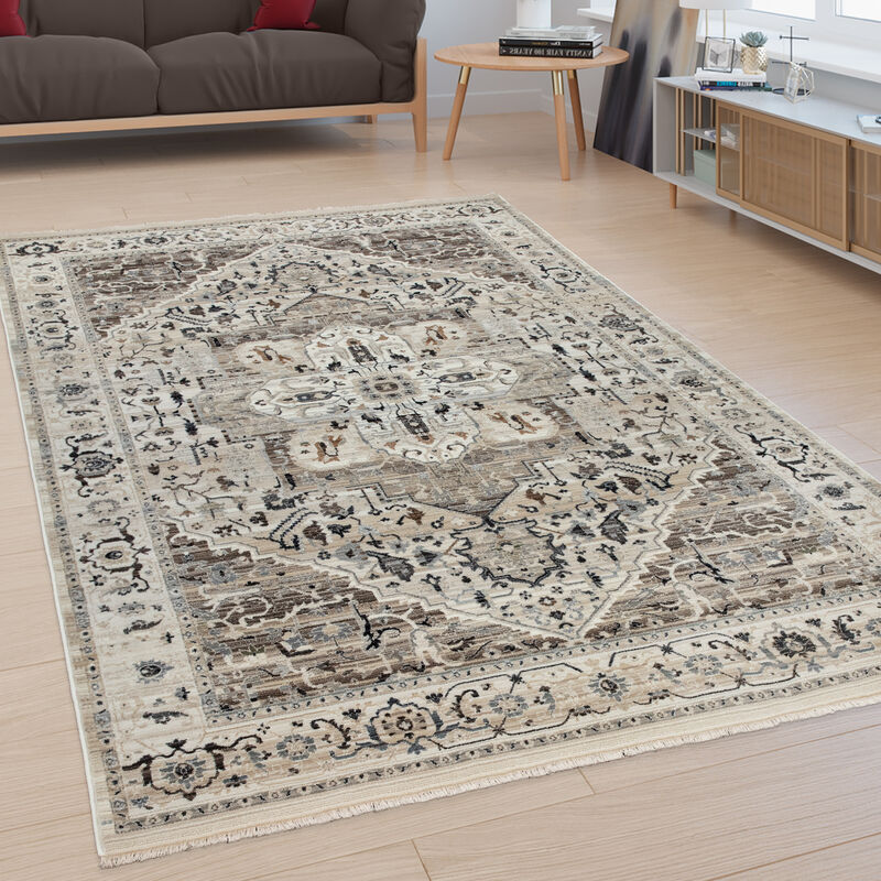 foto del prodotto tappeto salotto pelo corto motivo orientale ornamenti bordura beige crema 80x150 cm paco home