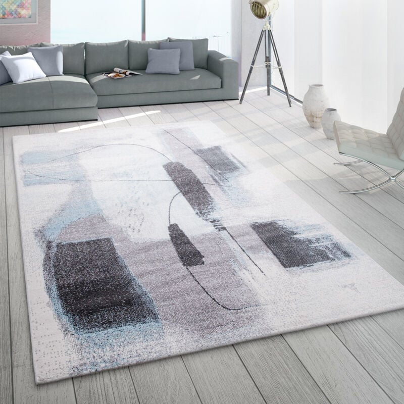 foto del prodotto tappeto salotto pelo corto pastello vintage moderno astratto turchese grigio 120x170 cm paco home