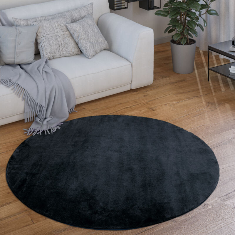 foto del prodotto tappeto salotto pelo corto rotondo moderno morbido lavabile monocolore 160 cm tondo, navy blu paco home