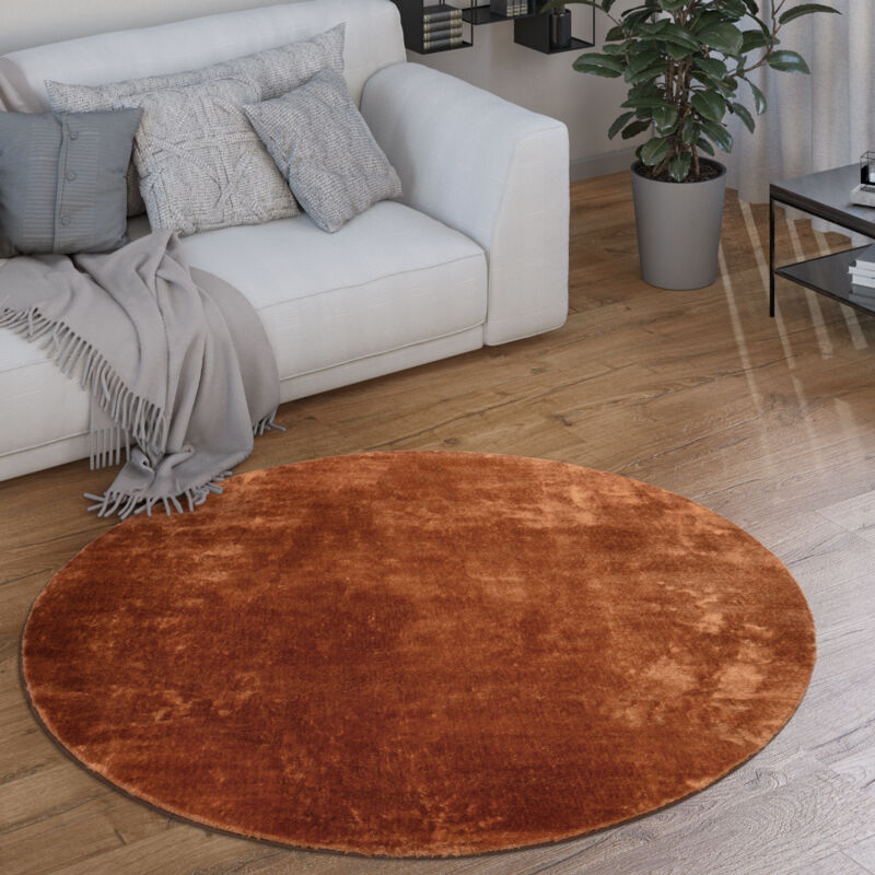 foto del prodotto tappeto salotto pelo corto rotondo moderno morbido lavabile monocolore 160 cm tondo, rame paco home
