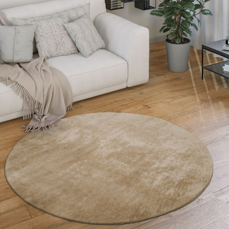 foto del prodotto tappeto salotto pelo corto rotondo moderno morbido lavabile monocolore 200 cm tondo, beige 2 paco home