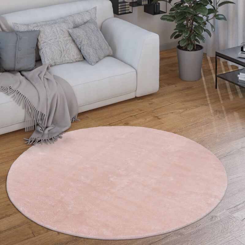 foto del prodotto tappeto salotto pelo corto rotondo moderno morbido lavabile monocolore 200 cm tondo, rosa paco home