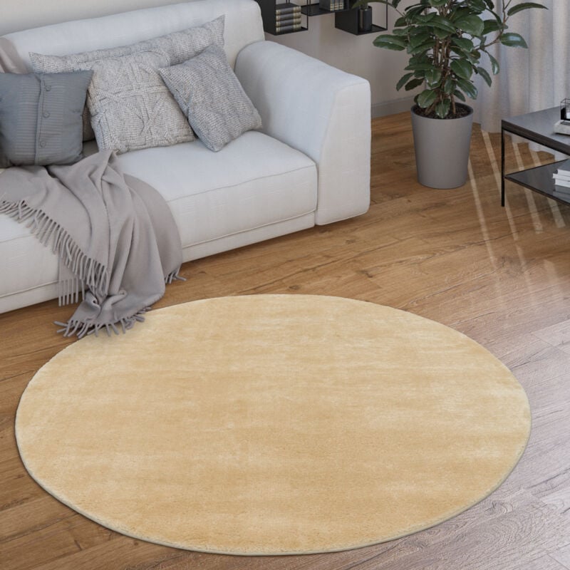 foto del prodotto tappeto salotto pelo corto rotondo moderno morbido lavabile monocolore beige, ø 160 cm tondo - paco home