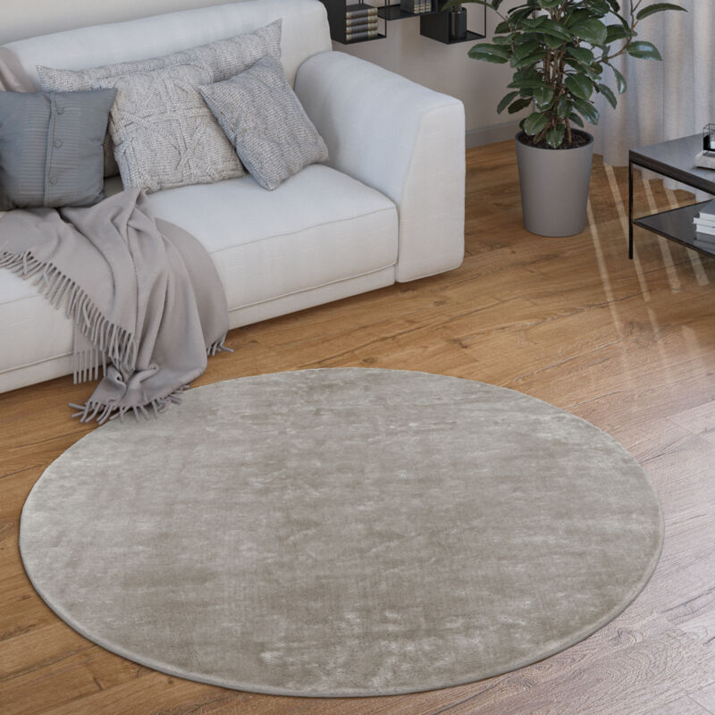 foto del prodotto tappeto salotto pelo corto rotondo moderno morbido lavabile monocolore grigio, 120 cm tondo paco home
