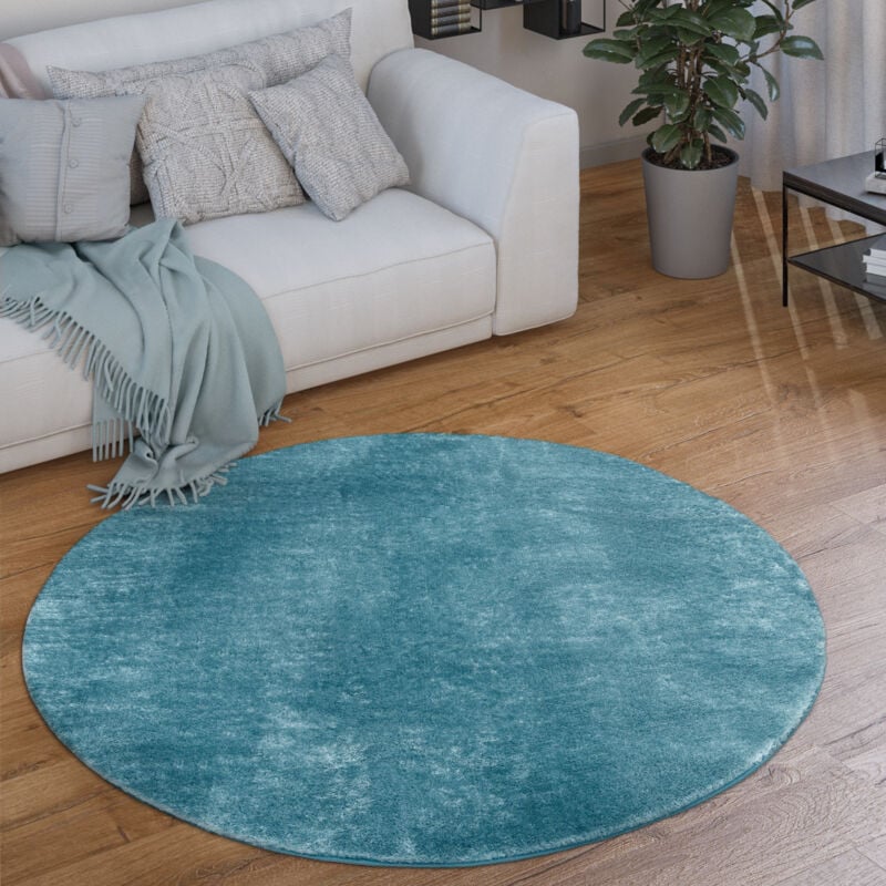 foto del prodotto tappeto salotto pelo corto rotondo moderno morbido lavabile monocolore turchese, 80 cm tondo paco home