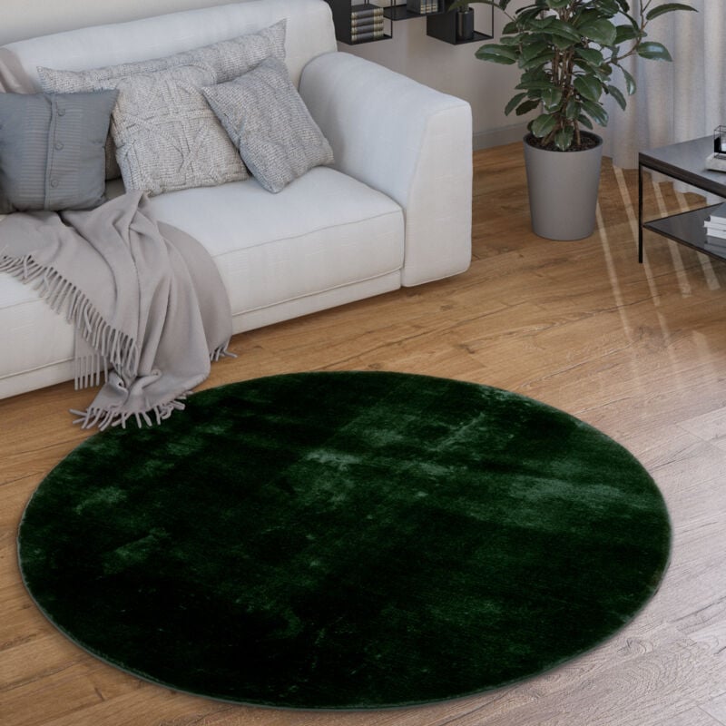 foto del prodotto tappeto salotto pelo corto rotondo moderno morbido lavabile monocolore verde, 120 cm tondo paco home