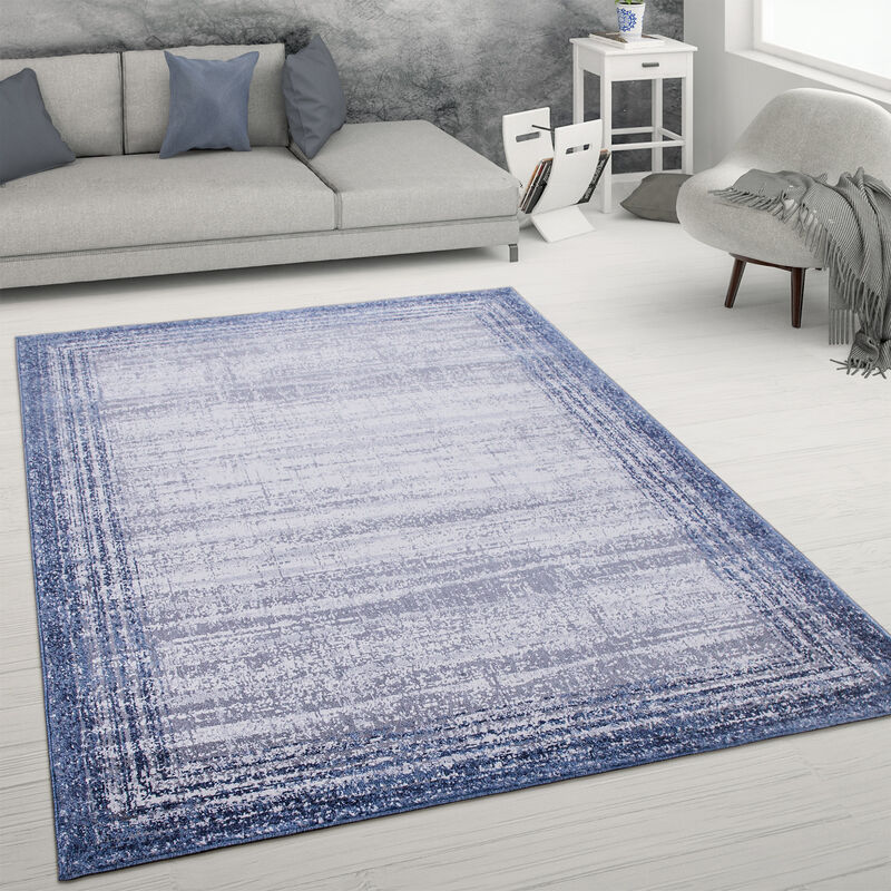 foto del prodotto tappeto salotto pelo corto used look astratto stile vintage moderno 60x100 cm, blu paco home