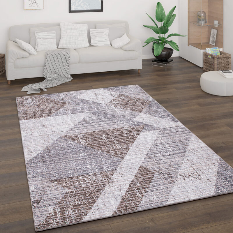 foto del prodotto tappeto salotto pelo corto vintage astratto moderno geometrico motivo diamante 160x220 cm, marrone 2 paco home