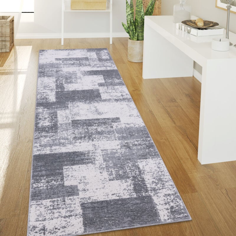 foto del prodotto tappeto salotto pelo corto vintage astratto moderno geometrico motivo diamante 60x100 cm, grigio 2 paco home