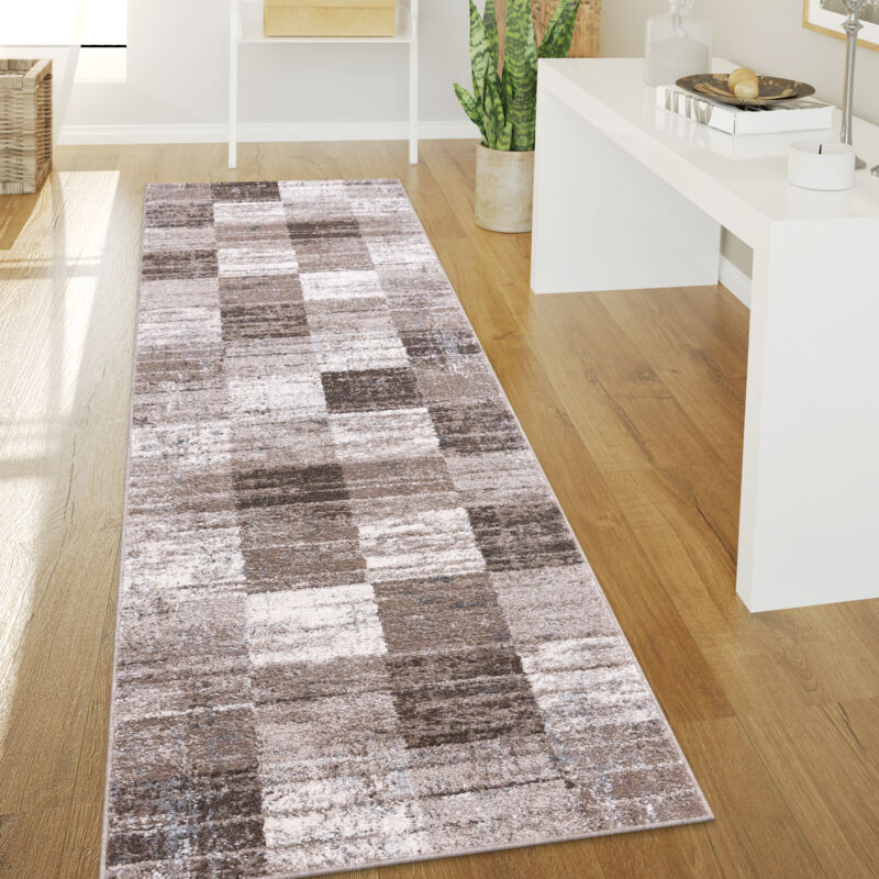 foto del prodotto tappeto salotto pelo corto vintage astratto moderno geometrico motivo diamante 60x100 cm, marrone paco home