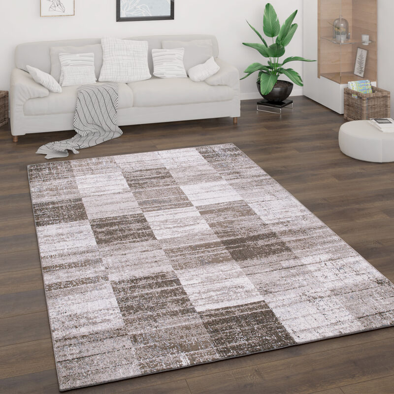 foto del prodotto tappeto salotto pelo corto vintage astratto moderno geometrico motivo diamante marrone, 120x160 cm paco home
