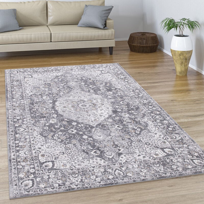 foto del prodotto tappeto salotto pelo corto vintage astratto orientale moderno bordatura 80x150 cm, grigio paco home