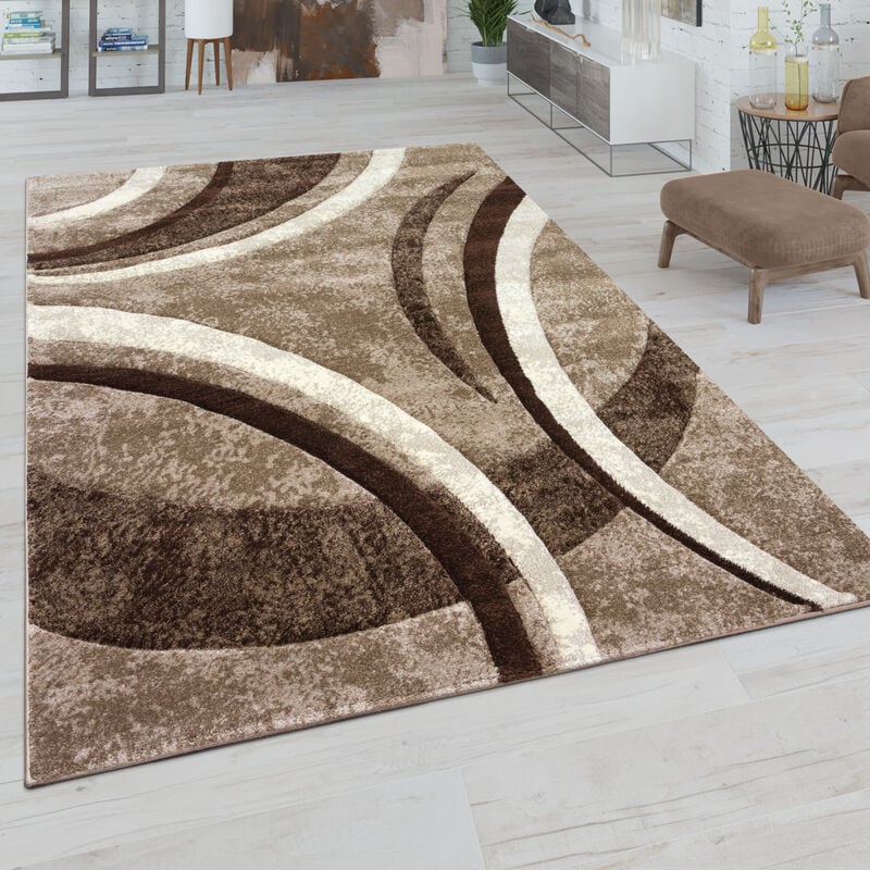foto del prodotto tappeto salotto pelo corto vintage contorni rifilati a mano effetto 3d 80x150 cm, marrone paco home