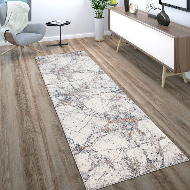 foto del prodotto tappeto salotto pelo corto vintage, motivo astratto moderno, crema blu rosso 80x150 cm paco home