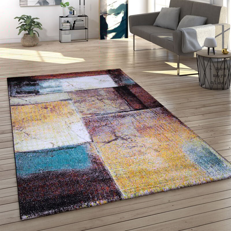 foto del prodotto tappeto salotto pelo corto vintage motivo geometrico astratto rosso crema blu 80x150 cm paco home