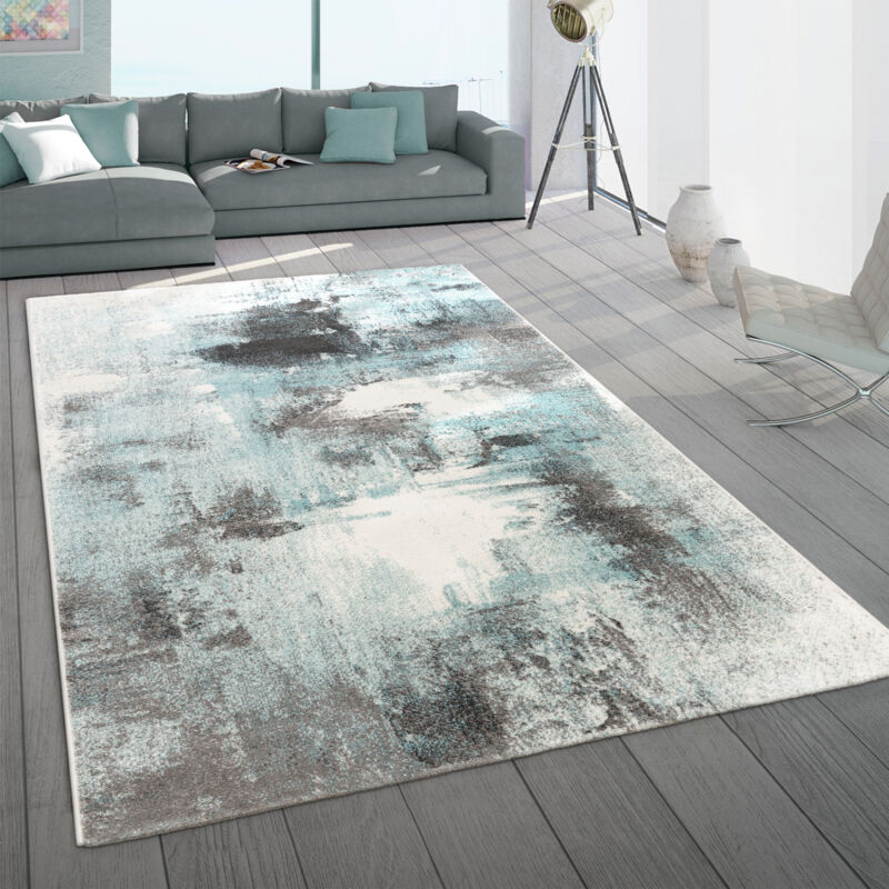 foto del prodotto tappeto salotto pelo corto vintage motivo moderno astratto grigio turchese 60x100 cm paco home