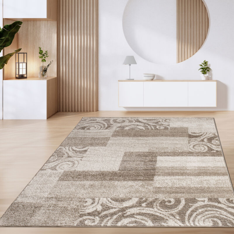 foto del prodotto tappeto salotto pelo corto vintage motivo moderno geometrico marrone beige 80x150 cm, marrone 2 paco home