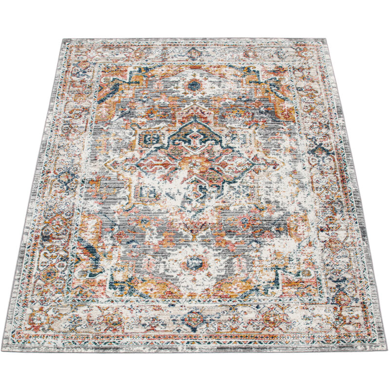 foto del prodotto tappeto salotto pelo corto vintage motivo orientale ornamenti crema grigio rosso 80x150 cm paco home