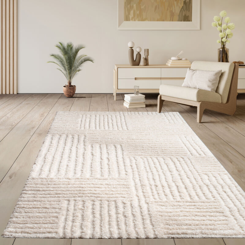 foto del prodotto tappeto salotto pelo lungo scandinavo boho geometrico monocolore rombi design 200x280 cm, bianco 2 paco home