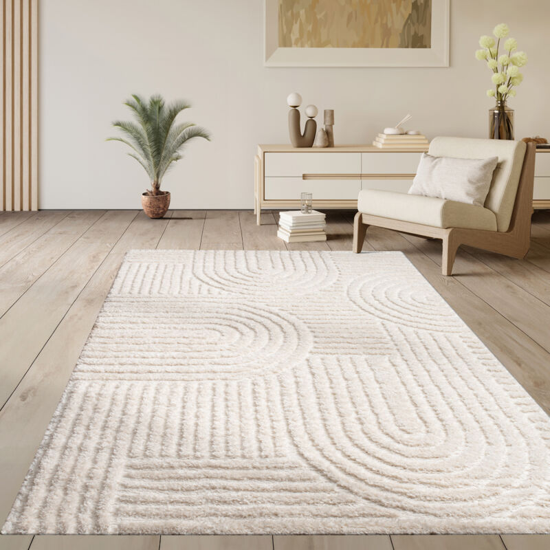 foto del prodotto tappeto salotto pelo lungo scandinavo boho geometrico monocolore rombi design 200x280 cm, bianco paco home