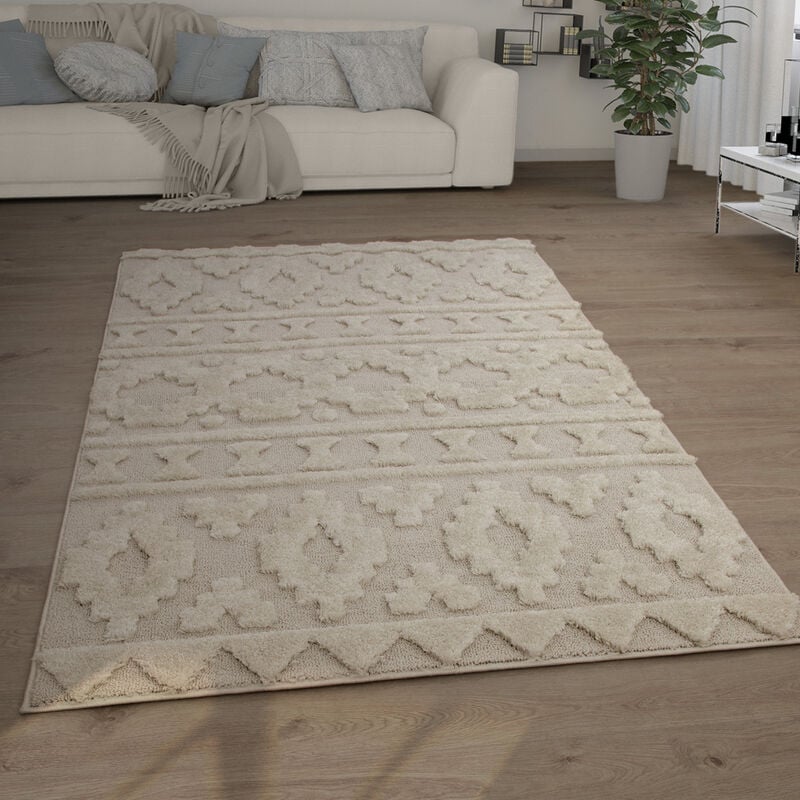 foto del prodotto tappeto salotto pelo lungo shaggy effetto 3d etnico boho vintage morbido 200x280 cm, crema 4 paco home