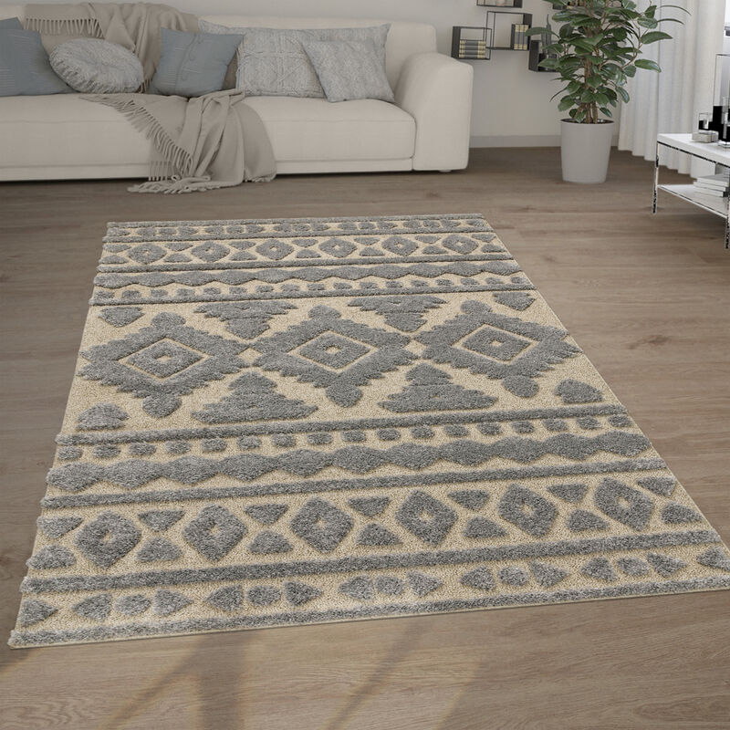 foto del prodotto tappeto salotto pelo lungo shaggy effetto 3d etnico boho vintage morbido 60x100 cm, grigio 3 paco home