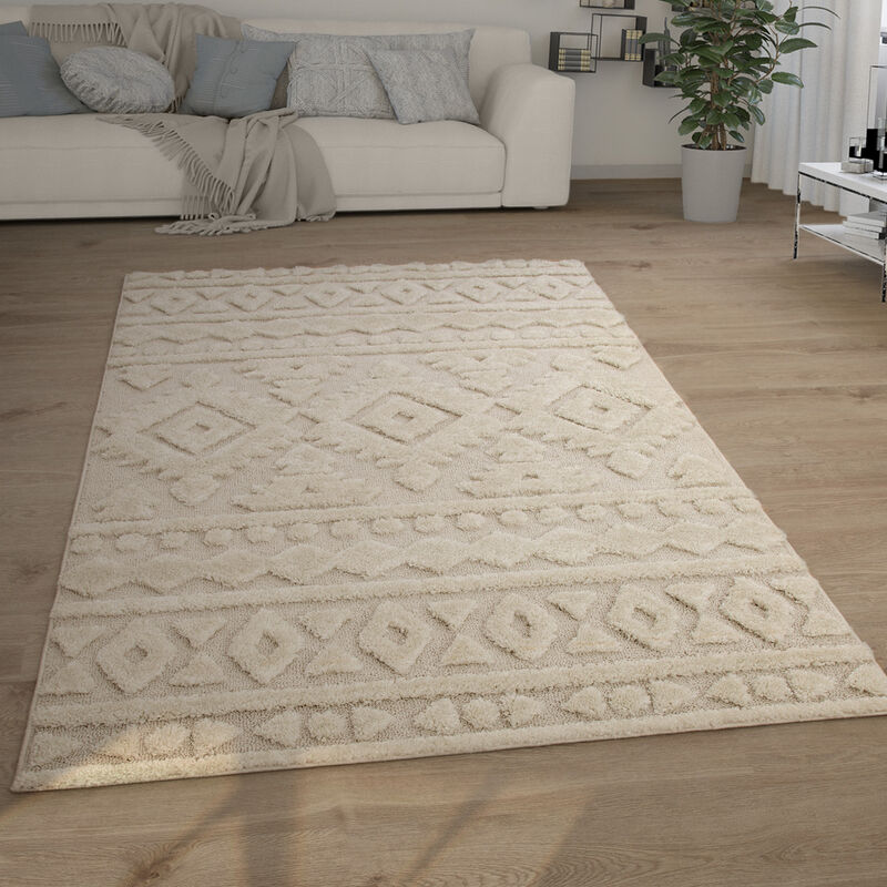 foto del prodotto tappeto salotto pelo lungo shaggy effetto 3d etnico boho vintage morbido 80x150 cm, crema 6 paco home