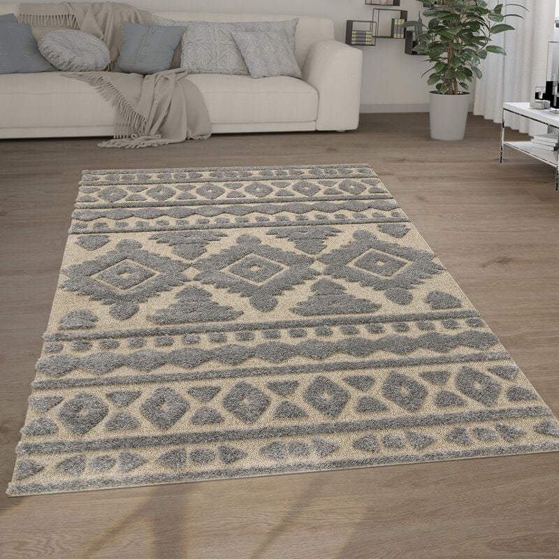 foto del prodotto tappeto salotto pelo lungo shaggy effetto 3d etnico boho vintage morbido 80x150 cm, grigio 3 paco home