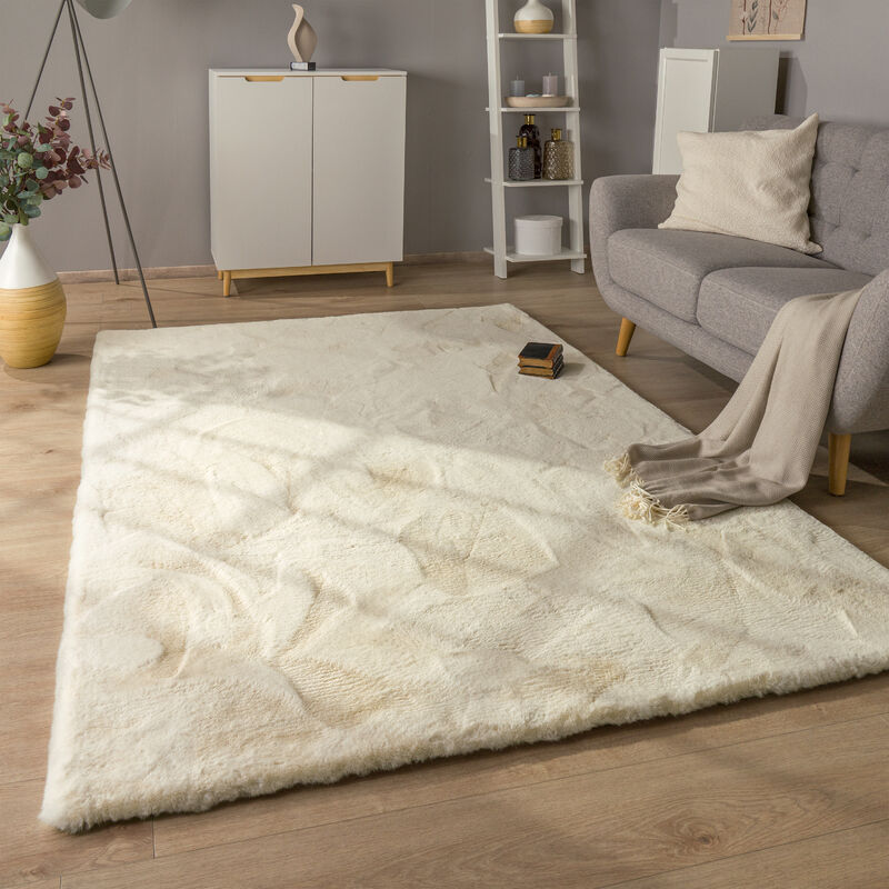 foto del prodotto tappeto salotto pelo lungo shaggy imitazione finta pelliccia di coniglio soffice 60x100 cm, crema paco home