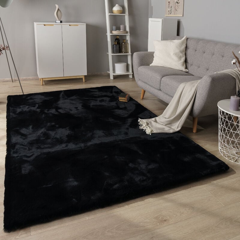 foto del prodotto tappeto salotto pelo lungo shaggy imitazione finta pelliccia di coniglio soffice 60x100 cm, nero paco home